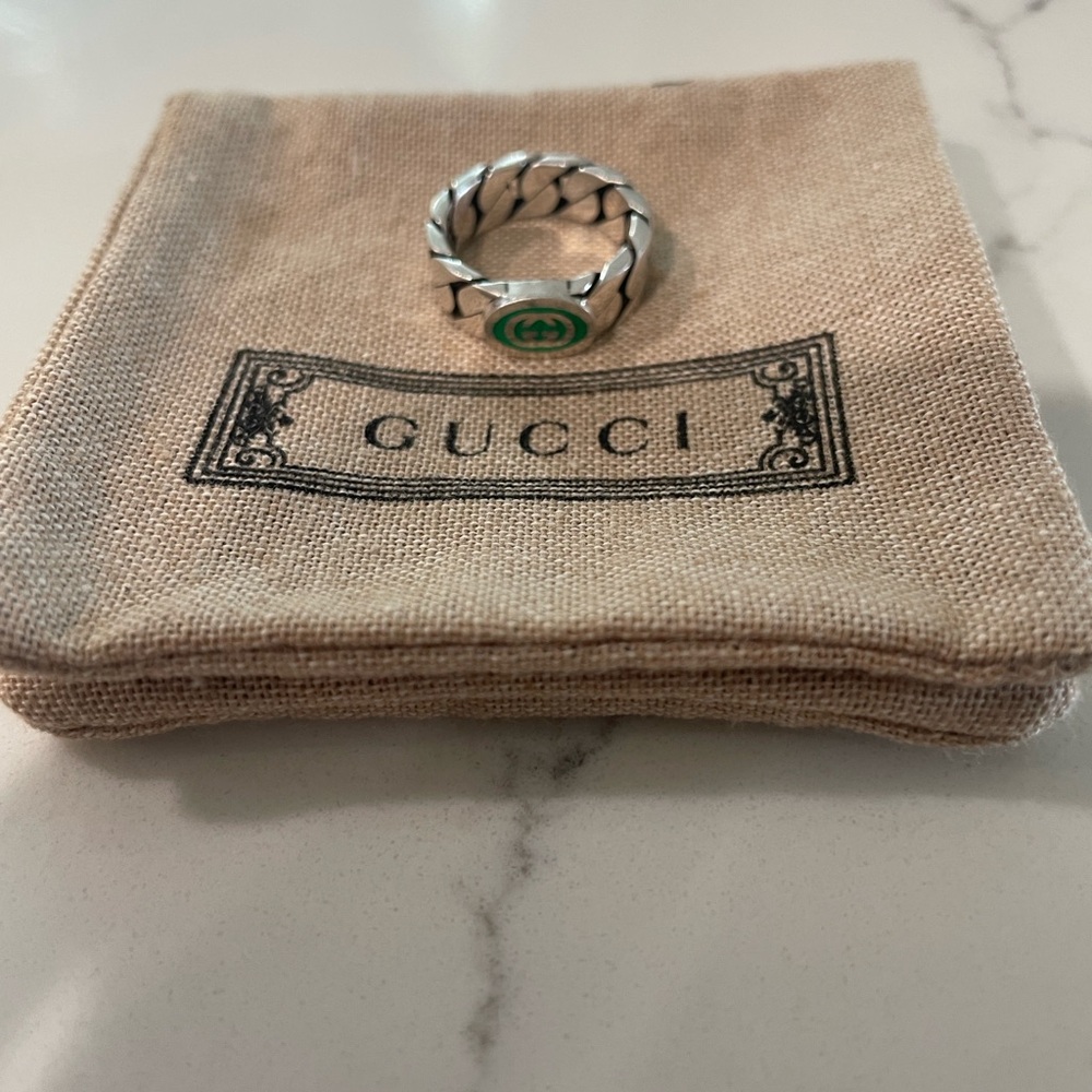 Gucci Green Enamel Sterling Silver Ring - Picture 7 of 7